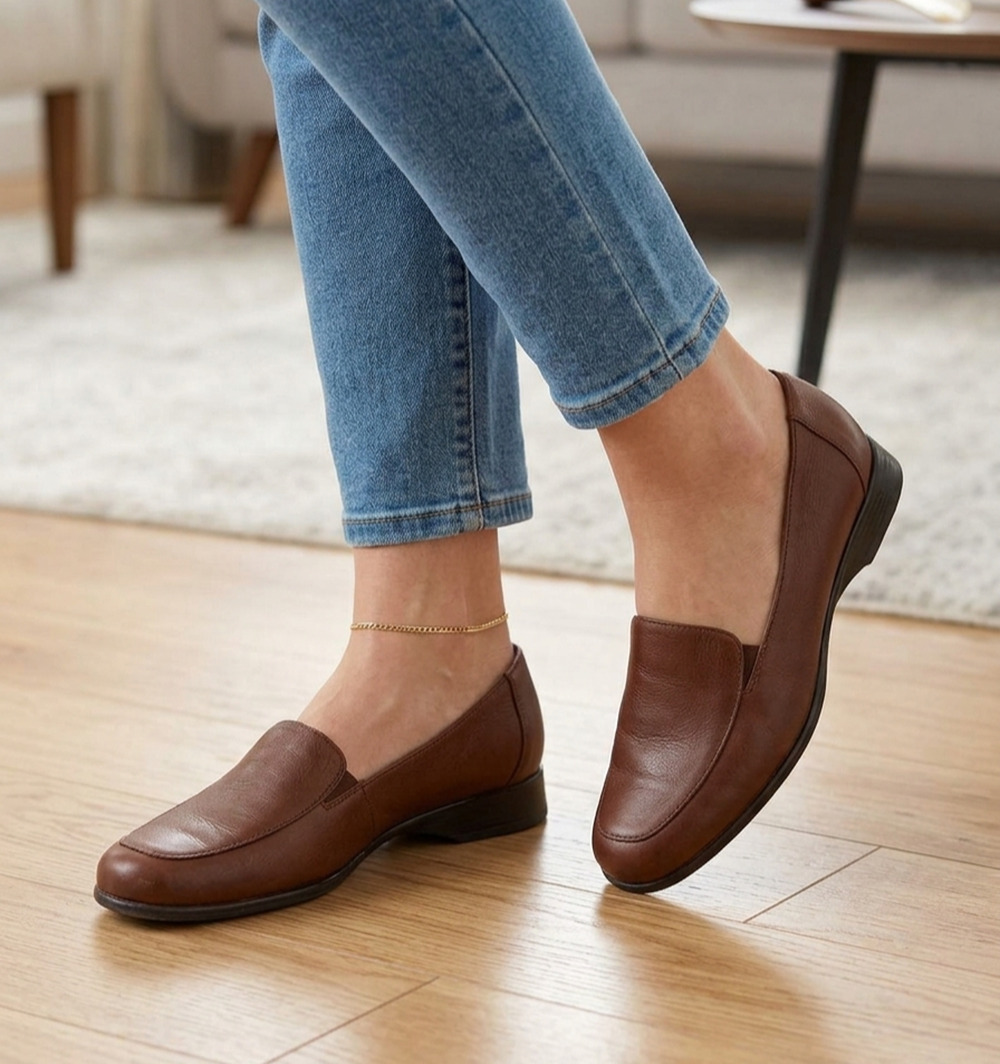 Trotters Jess Flat Sz 8 1/2 N Brown Leather Cushioned Insole